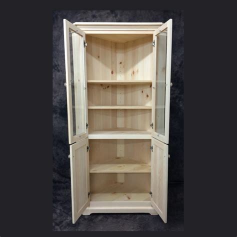 corner cabinet with glass doors unfinished pine – Country Cottage Furniture