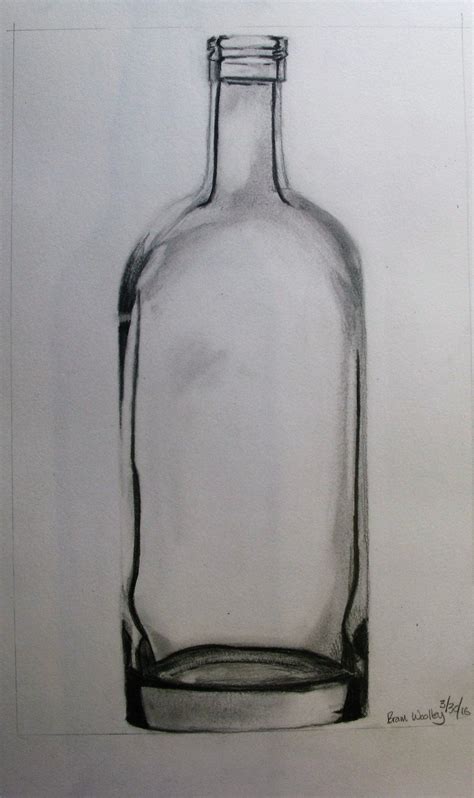 a drawing of a glass bottle sitting on top of a table