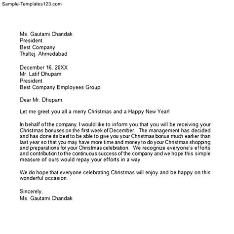 Christmas Bonus Letter - Sample Templates - Sample Templates