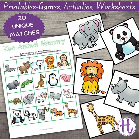 Zoo Animal Memory Game for Kids, Printable Activities, Matching Card ...