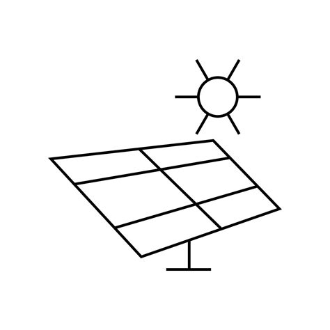 Simple line drawing icon of a solar panel and sun. Simple line illustration design for green ...