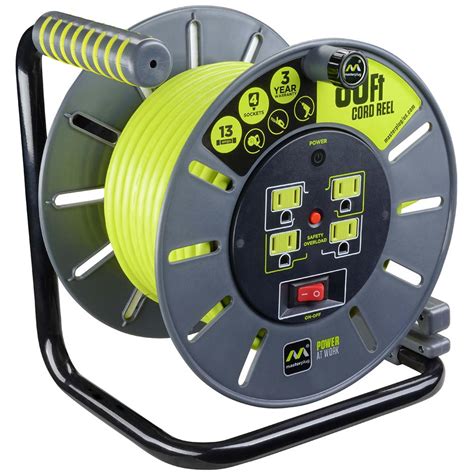 Masterplug 80 ft. 13 Amp 14 /3 Large Open Cable Reel with 4-Sockets ...