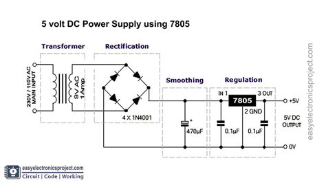 5V Power Supply Circuit using 7805 Regulator - Electronics Projects 2021