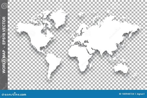 Vector White World Map with Shadow on Transparent Background Stock Vector - Illustration of ...