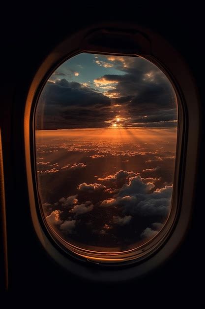 Premium AI Image | A window view of the sunset from an airplane.