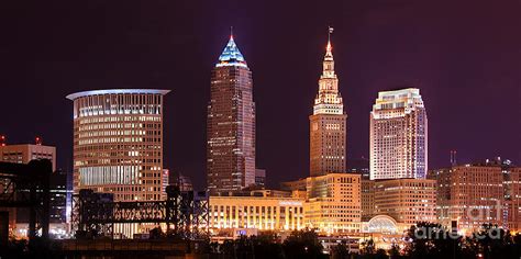 Cleveland Skyline Night Color - Downtown Buildings Photograph by Jon ...