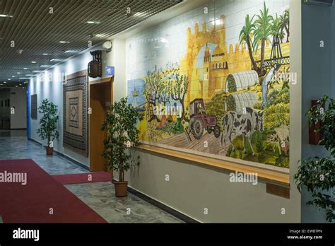 Wall tiles in the Food and Agriculture Organization headquarters Rome showing a scene ...