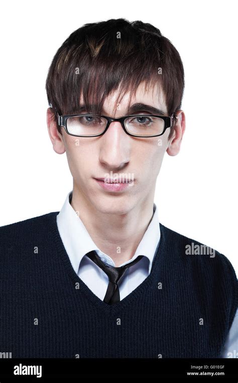 cute young guy with fashion haircut wearing glasses, on white Stock Photo - Alamy