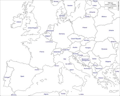 Map Of Europe Black And White Printable