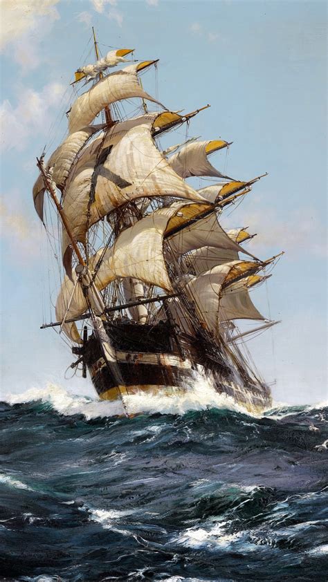 brown clipper boat sailing illustration #artwork classic art #painting ...