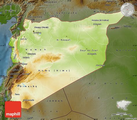 Physical Map of Syria, darken