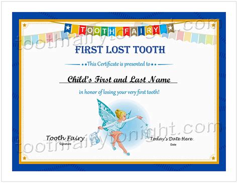 Tooth Fairy First Lost Tooth Certificate - Tooth Fairy Tonight