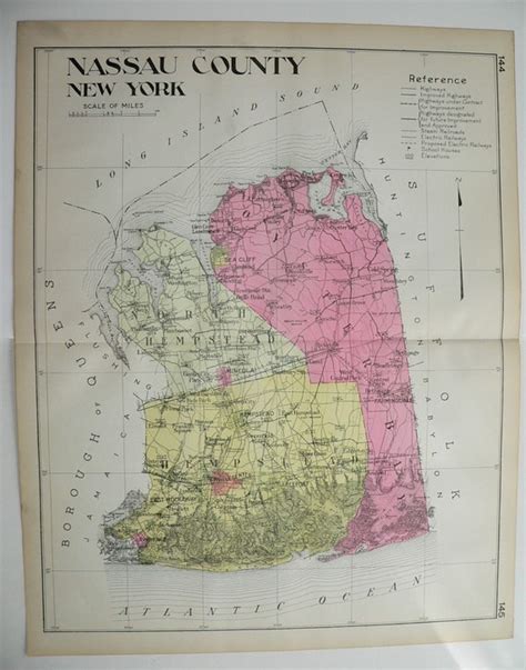 Antique Nassau County NY Map Vintage Large New by OldMapsandPrints