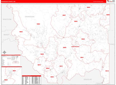 Okanogan County, WA Zip Code Wall Map Red Line Style by MarketMAPS - MapSales