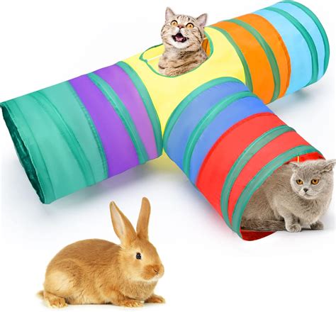 SUSSURRO Cat Tunnel Toys, 3-Way Bunny Rabbit Tunnel Tube Colorful ...