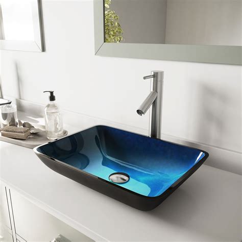 Kraus Irruption Rectangular Glass Vessel Sink in Blue | The Home Depot Canada