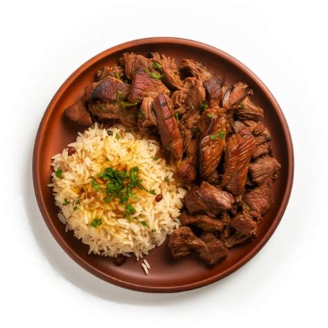 Premium AI Image | brazilian carne de sol recipe with rice on autentic plate AI Generative