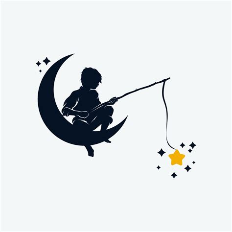 Kid fishing in the moon logo design template 11154830 Vector Art at Vecteezy