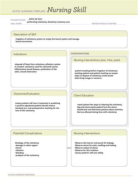 Performing colostomy, ileostomy urostomy care - 1500 - ACTIVE LEARNING TEMPLATES Nursing Skill ...