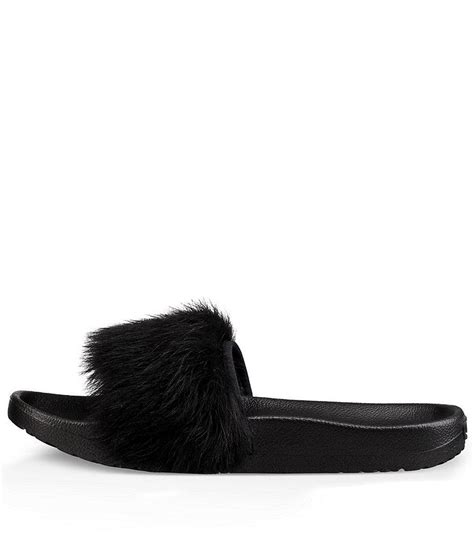 UGG Royale Fur Slide Sandals in Black - Lyst