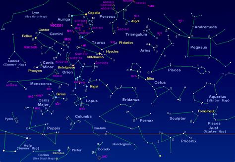 December Constellations In The Night Sky With Star Map | Outer Space ...