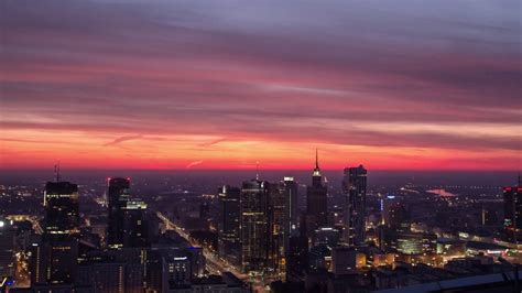 Warsaw sunrise from top of Warsaw Spire 4K - YouTube