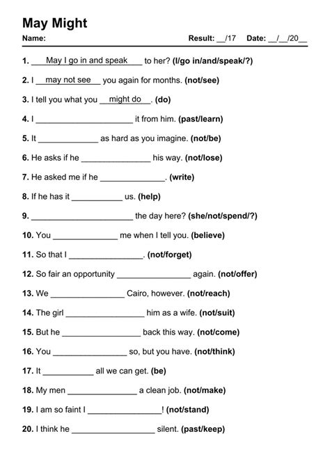 101 May Might PDF Worksheets with Answers [2040 Exercises] - Grammarism