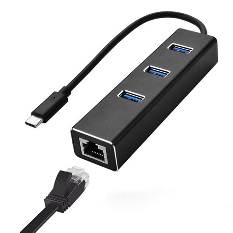 USB Type C to Ethernet Gigabit Adaptor RJ45 Dongle 3 ports USB 3.0 Data ...