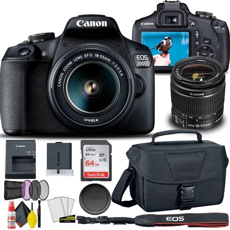 Canon EOS 2000D / Rebel T7 DSLR Camera with 18-55mm Lens + Creative Filter Set, EOS Camera Bag ...