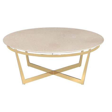 Alexys Cream Marble Round Gold Coffee Table | Kathy Kuo Home