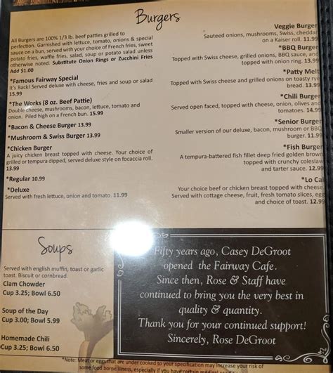 Menu at Fairway Cafe, Lynden