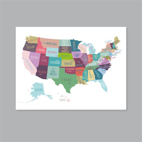 US Map Capitals Wall Art, PRINTABLE United States Map Print, Usa States Capitals Map Poster, USA ...