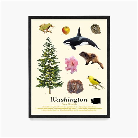 Washington State Symbols Poster Washington Wall Art | Etsy