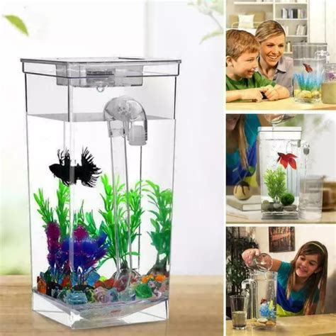 KIDS FISH TANK Self Cleaning Small Desktop Fish Aquarium LED Easy Clean I4J P7B7 $22.62 - PicClick