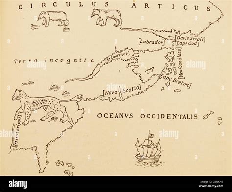 Showing sebastian voyage to newfoundland from the map of 1544 hi-res stock photography and ...