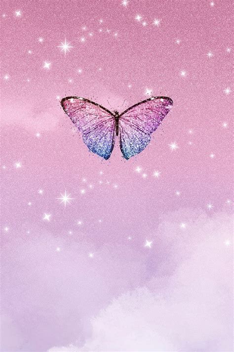 Butterfly aesthetic background, pink design with sparkling stars | free ...