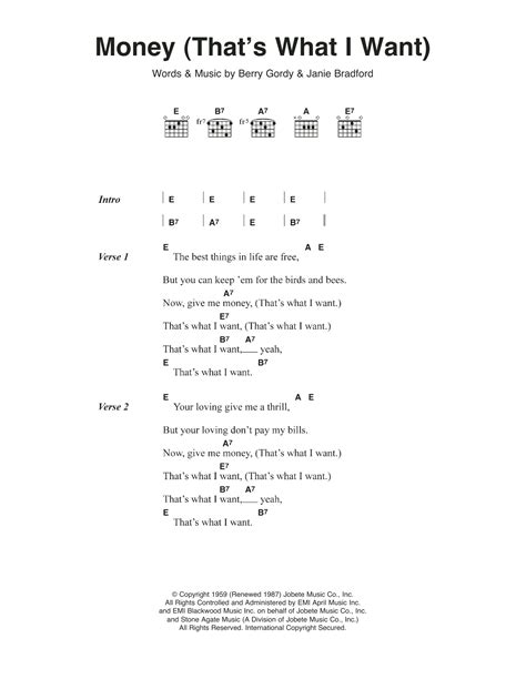 Money (That's What I Want) by The Beatles Sheet Music for Guitar Chords/Lyrics at Sheet Music Direct