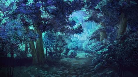 Everlasting summer forest night trees and background, Anime Forest HD ...