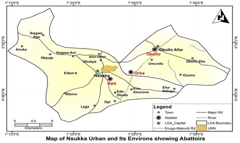 Map of Nsukka agricultural zone showing major slaughter houses ...