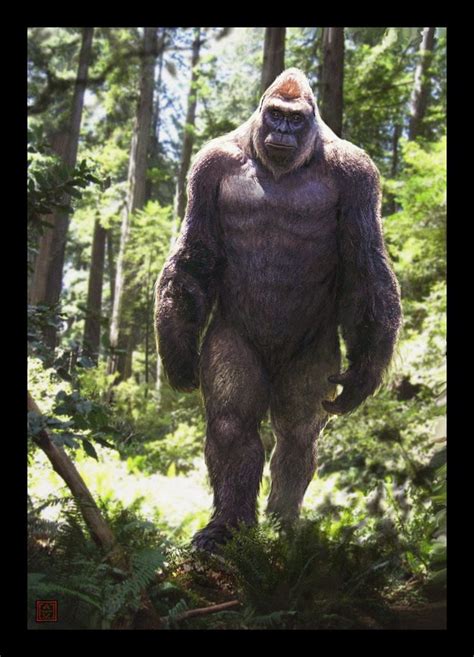 a bigfoot standing in the middle of a forest with trees and bushes ...