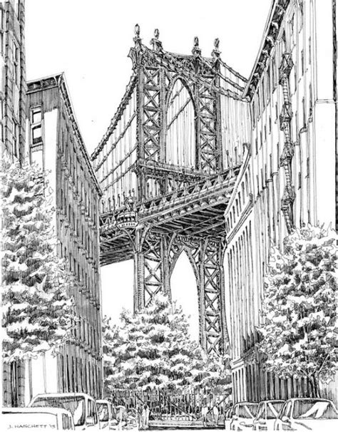 Manhattan Bridge | City sketch, Town drawing, Architecture sketch