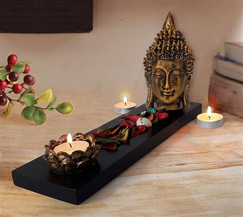 Buy TIED RIBBONS Buddha Head Statue Tealight Candle Holder with Tray ...