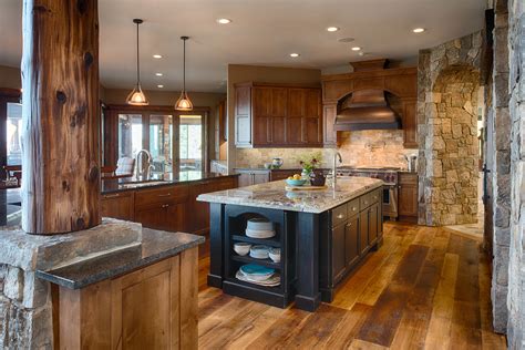 Rustic Kitchen with Painted Black Island - Crystal Cabinets