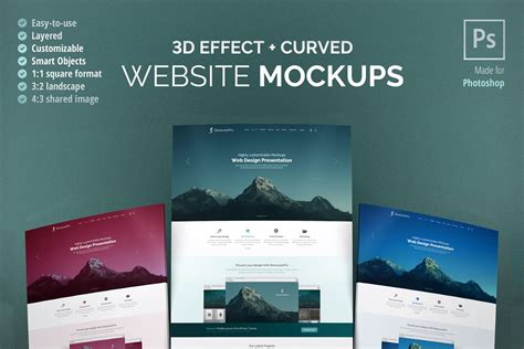 Curved Website Mockup - 3D Effect | Creative Mobile & Web Mockups ...