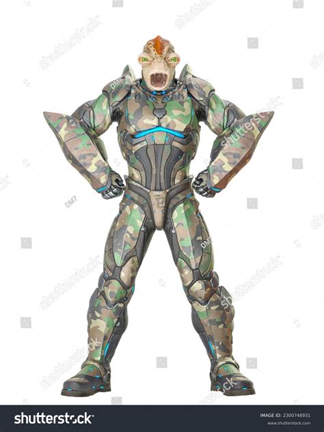 Reptilian Alien Soldier Mad Power Pose Stock Illustration 2300748931 ...