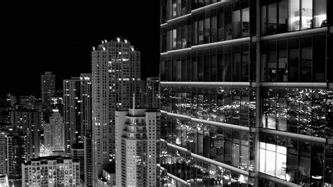 Preview wallpaper skyscraper, city, black white 1920×1080