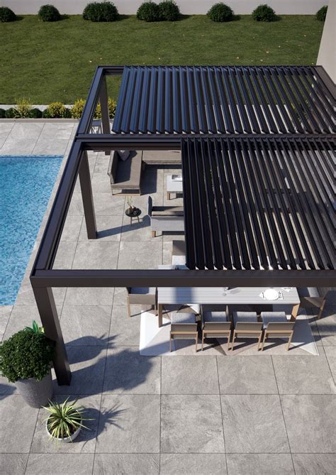 Wall-mounted metal pergola with folding louvers with adjustable louvers ...