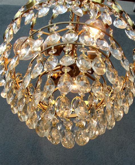 Vintage Crystal Chandelier 1950s Crystal Ceiling Light, Crystal Brass ...