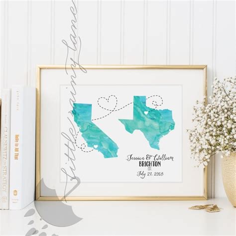 Two States Love Wedding Present Two States Art Customize | Etsy