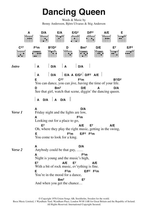 Dancing Queen by ABBA Sheet Music for Guitar Chords/Lyrics at Sheet Music Direct